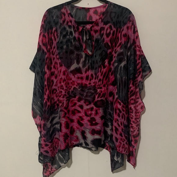 Pink and Black Animal Print Poncho Top - Picture 1 of 4